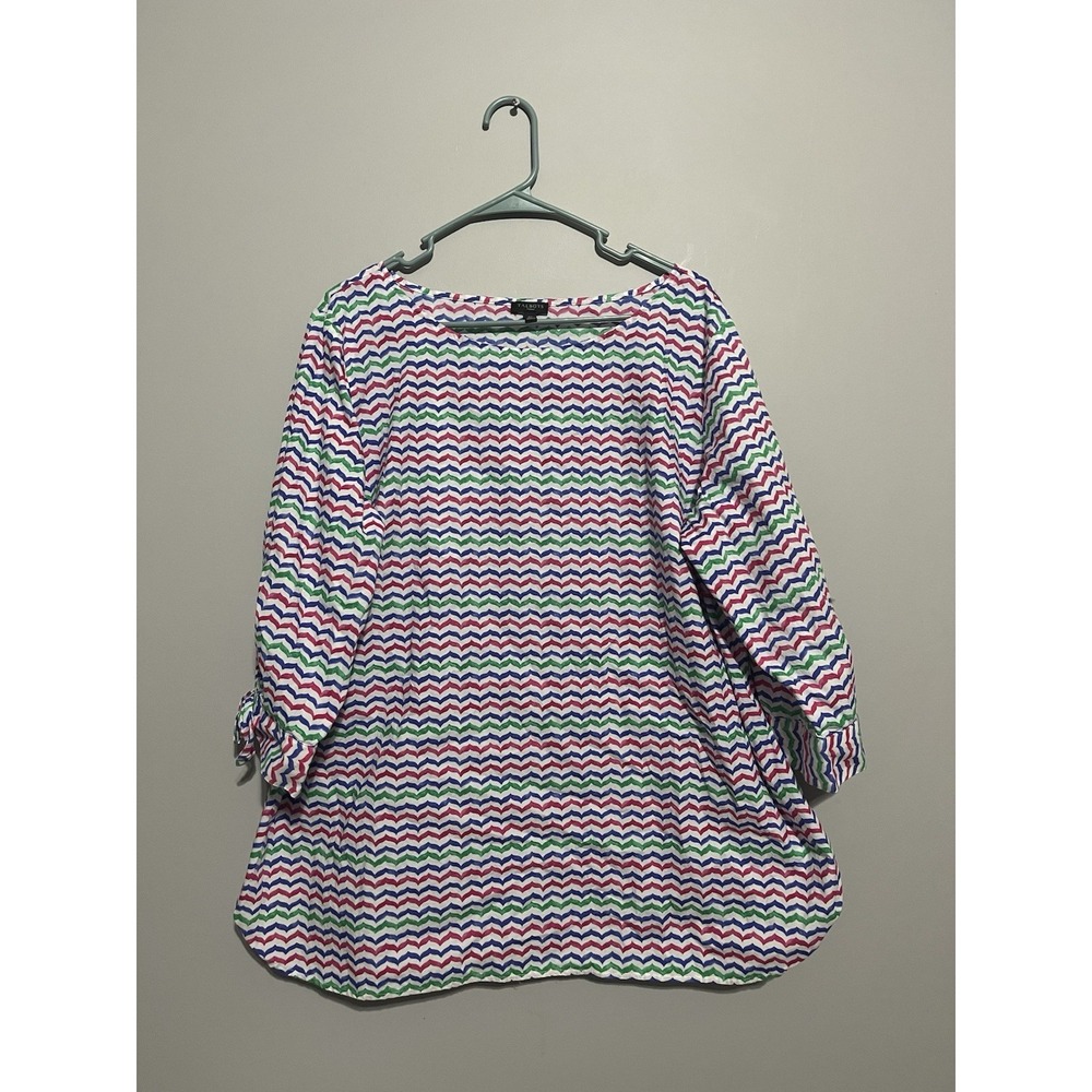 Talbots Womens Pink, Green Multi Printed Blouse 3/4 Sleeve Size 2X
